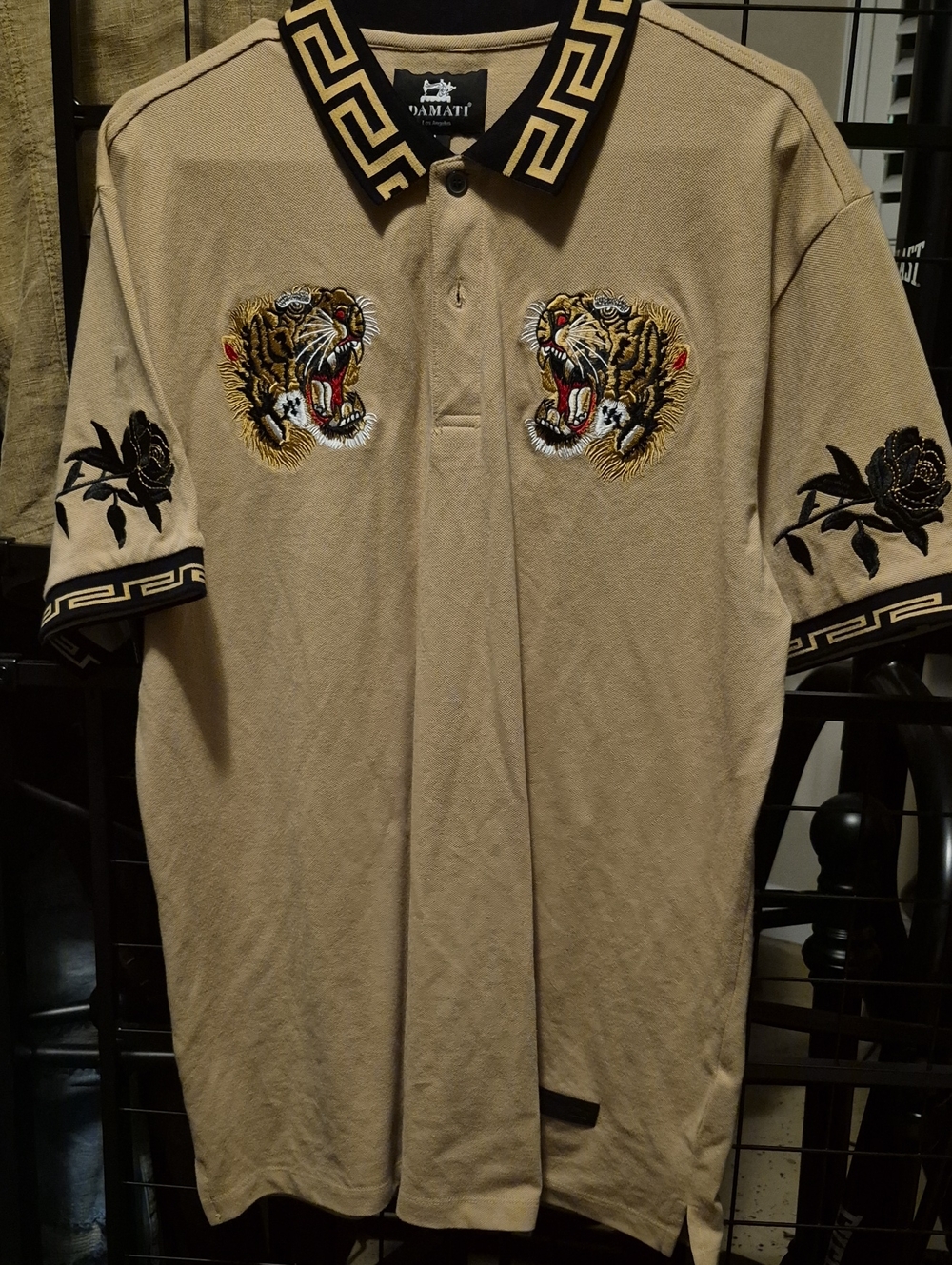 Beige Embroidered Tiger Polo Shirt
